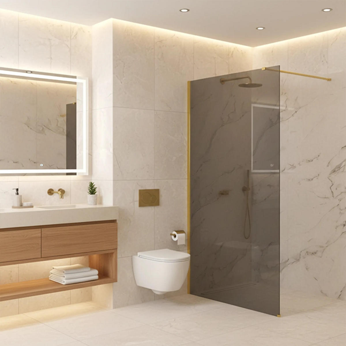 DUSCHWAND Rea Flexi Grey / Gold 100 - Goldfarben, Glas (120/100/195cm) - REA