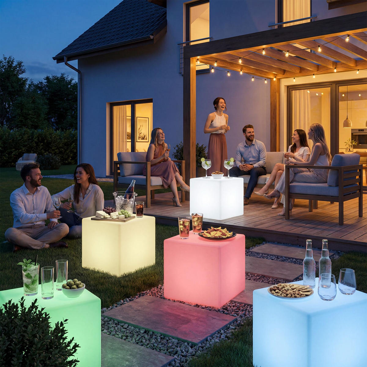 LEUCHTWÜRFEL Luminous Cube, Belastbarkeit 100 kg, inkl. Erdspieß, weiß - Weiß, Kunststoff (35/35/35cm) - tectake