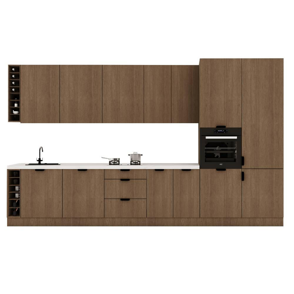 KÜCHENZEILE 395 cm - Sorento KS10-M395 - in Dunkle Eiche - Eichefarben/Schwarz, Holz/Metall (395/247/58cm)