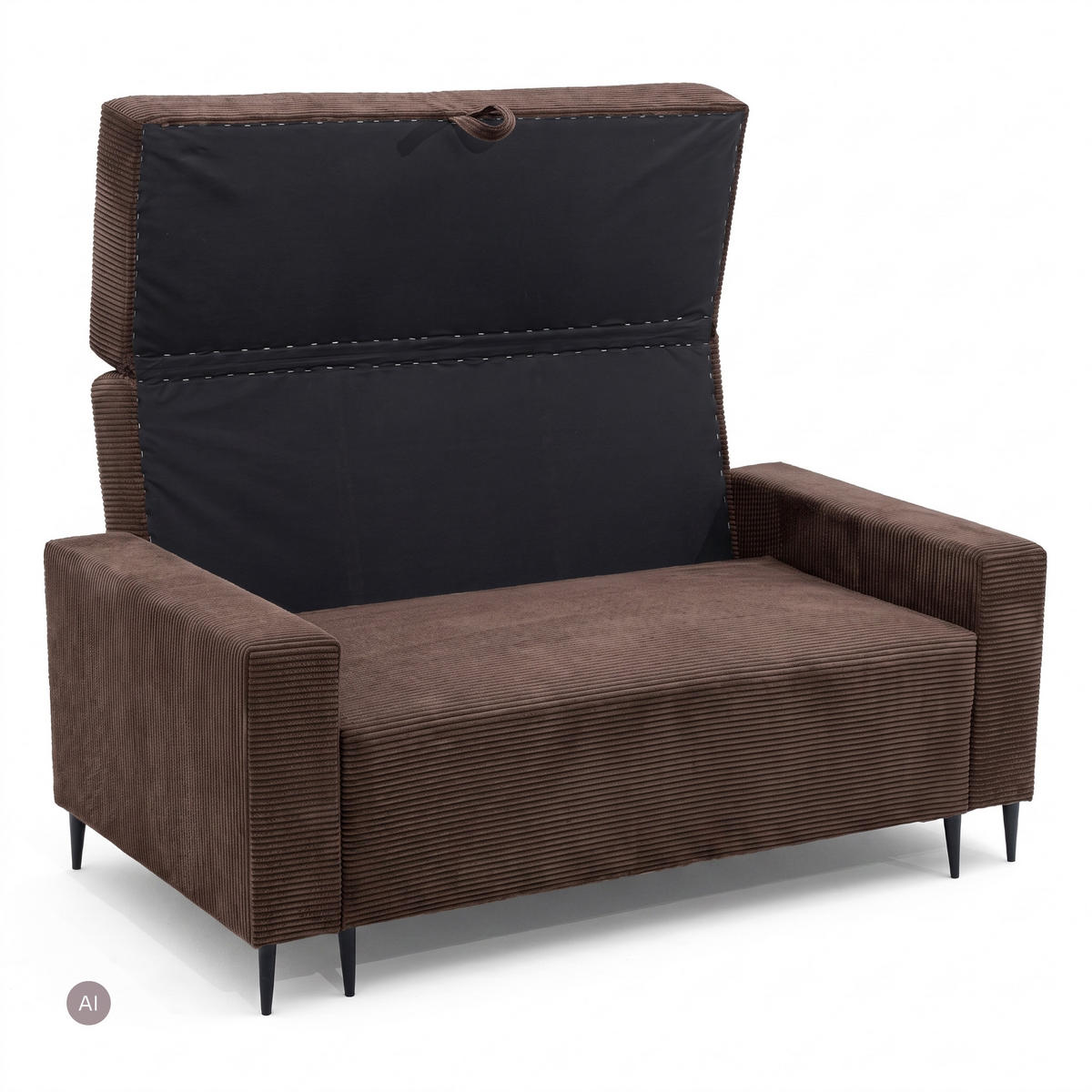 3-SITZER-SOFA EDEL mit Schlaffunktion und Bettkasten, Cordstoff Braun - Schwarz/Braun, Holz/Textil (165/94/100cm) - NACANAPA