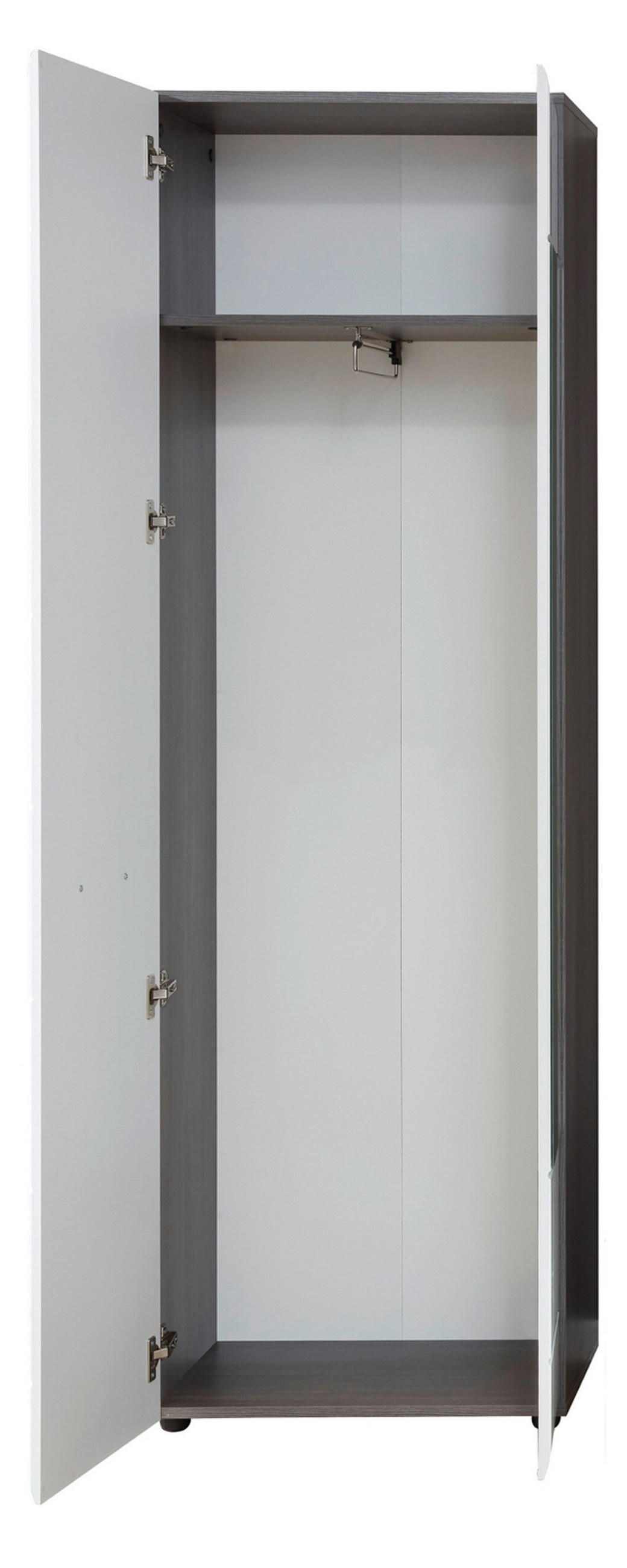 GARDEROBENSCHRANK weiß Hochglanz, grau 60 x 191 cm, Flurschrank mit Spiegel - Weiß Hochglanz/Silberfarben, Glas/Holzwerkstoff (60/191/35cm) - Top.Furn