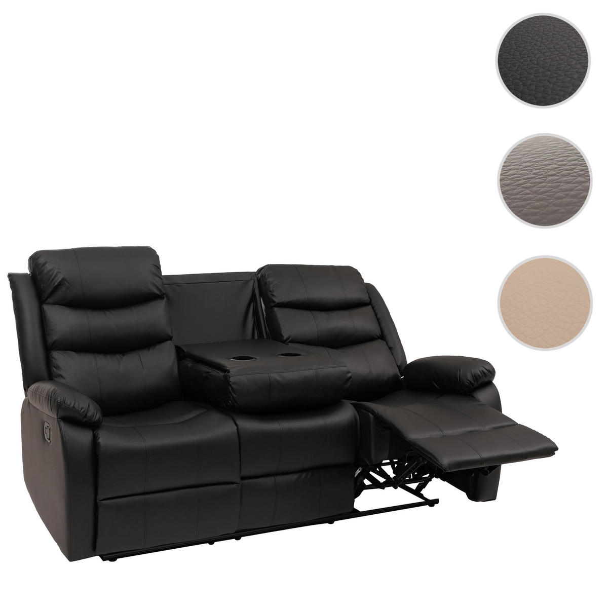 3ER KINOSESSEL Schwarz - Schwarz, Textil (181/107/164cm) - MCW