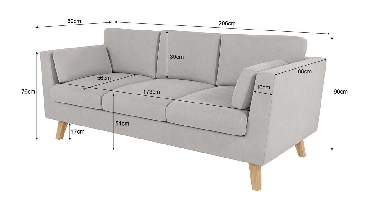 3-SITZER-SOFA Mario Silber Microfaser - Hellbraun/Silberfarben, Holz/Buchenholz (206/90/89cm) - S-Style Möbel