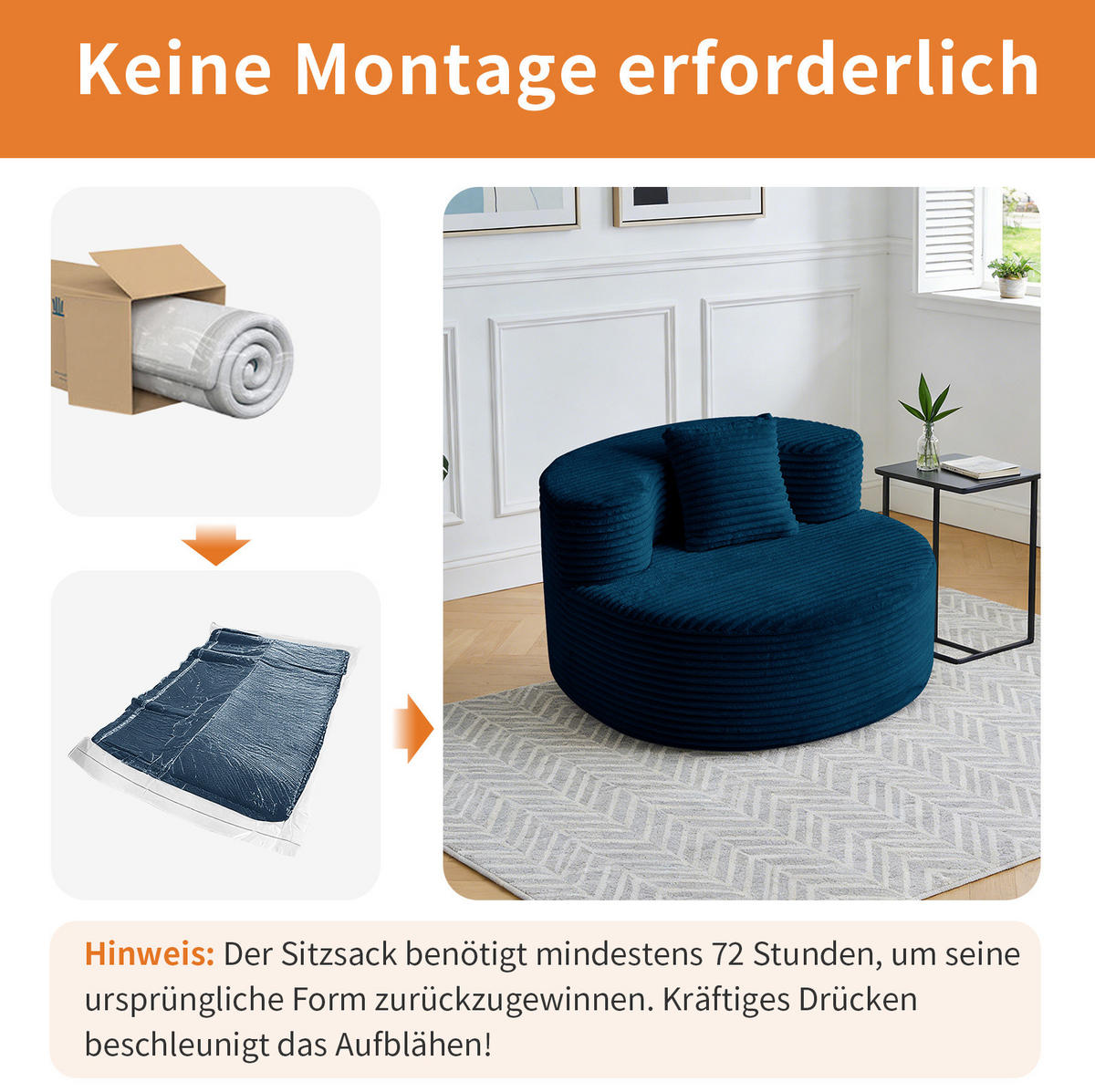 SESSEL in Cordoptik 112 x 105 x 59 cm Blau - Blau, Kunststoff (105/59/112cm) - Beauniv