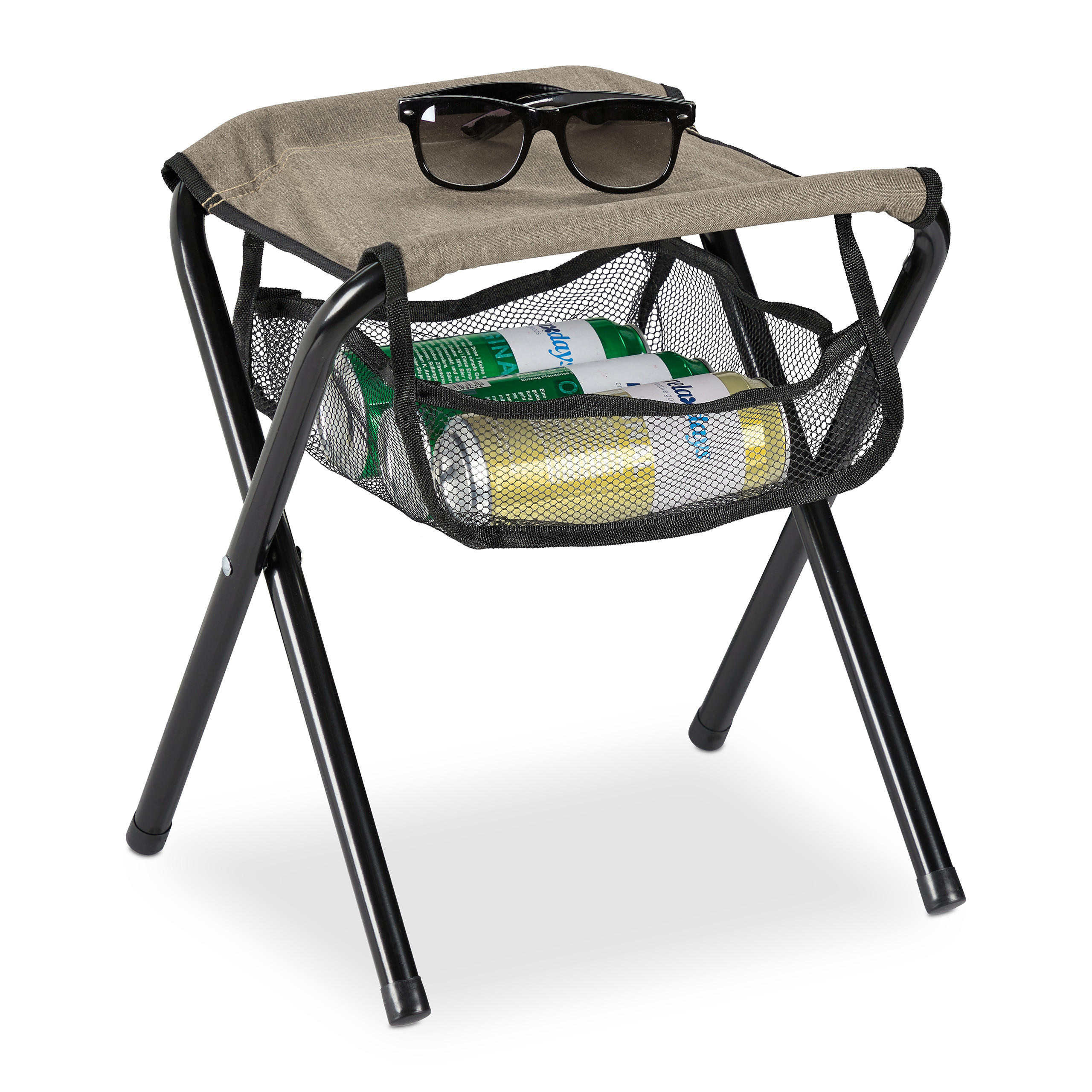 KLAPPHOCKER - Beige, Textil/Metall (29/39/35cm) - Relaxdays