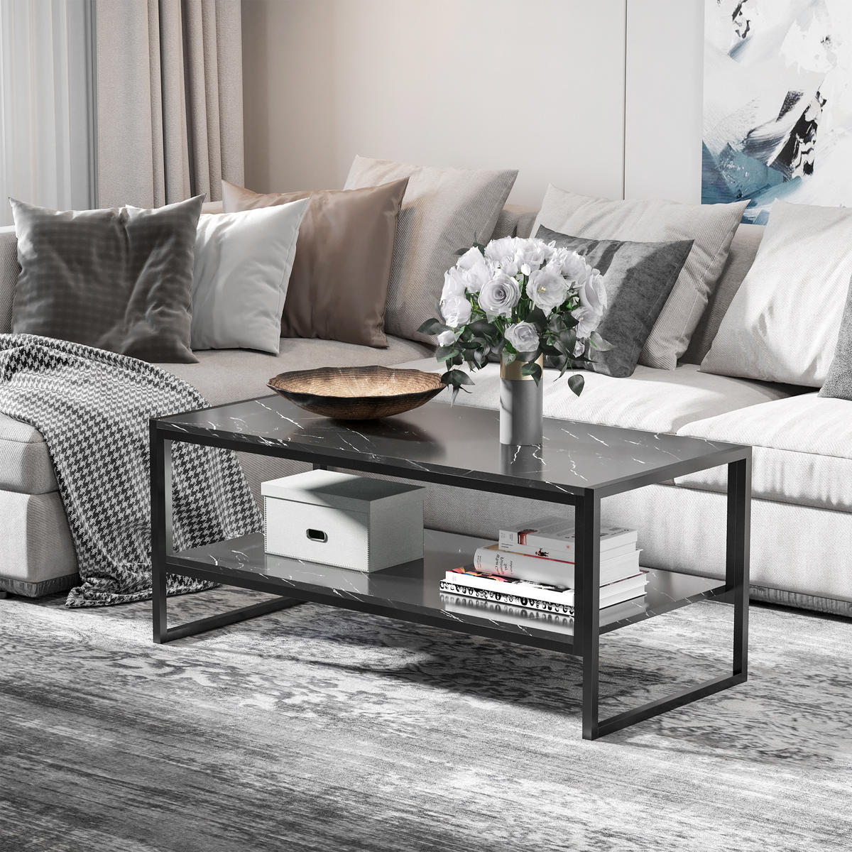 COUCHTISCH Schwarz 106/50/47 cm - Schwarz, Holz (50/106/47cm) - PANGIVO