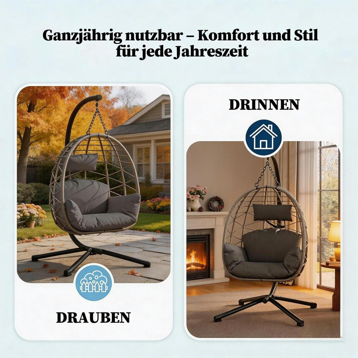 HÄNGESESSEL mit Gestell Outdoor Grau bis 150 kg - Grau, Naturmaterialien (106/196/105cm)