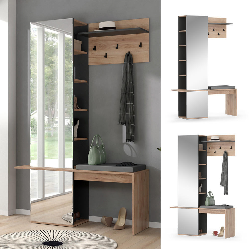 GARDEROBE Adeline Goldkraft Eiche 120 x 190 cm - Anthrazit/Eiche Wotan, Holzwerkstoff (120/190/40cm) - Vicco