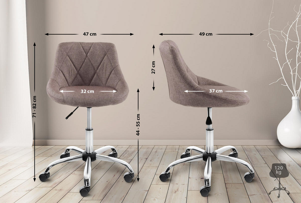 ARBEITSHOCKER Lazius Stoff taupe - Grau, Metall (47/82/49cm) - TPFLiving