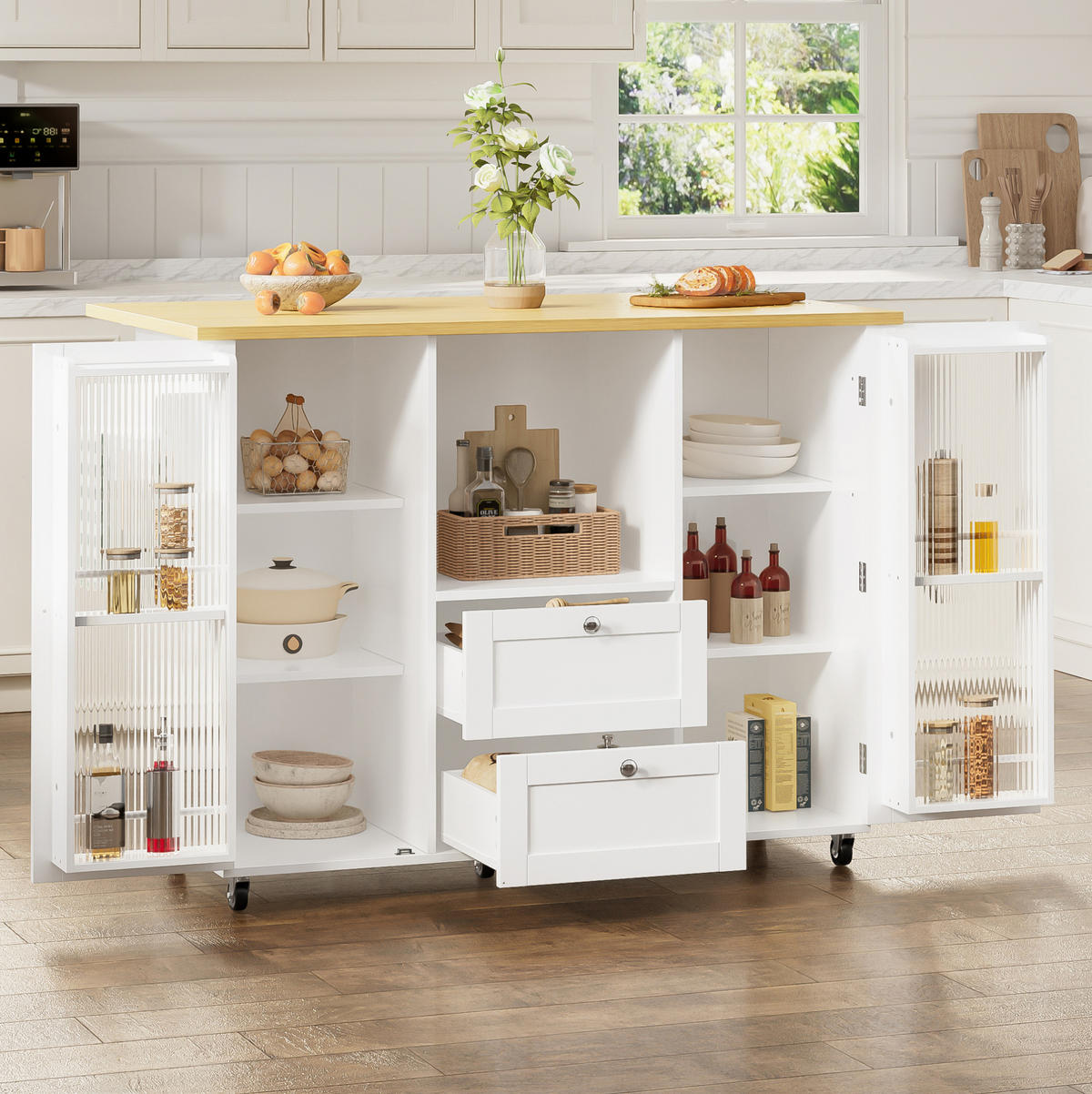 KÜCHENINSEL mit klappbarer Arbeitsplatte 120 x 45/70 x 92 cm Natural White - Naturfarben, Holz (70/92/120cm) - Beauniv