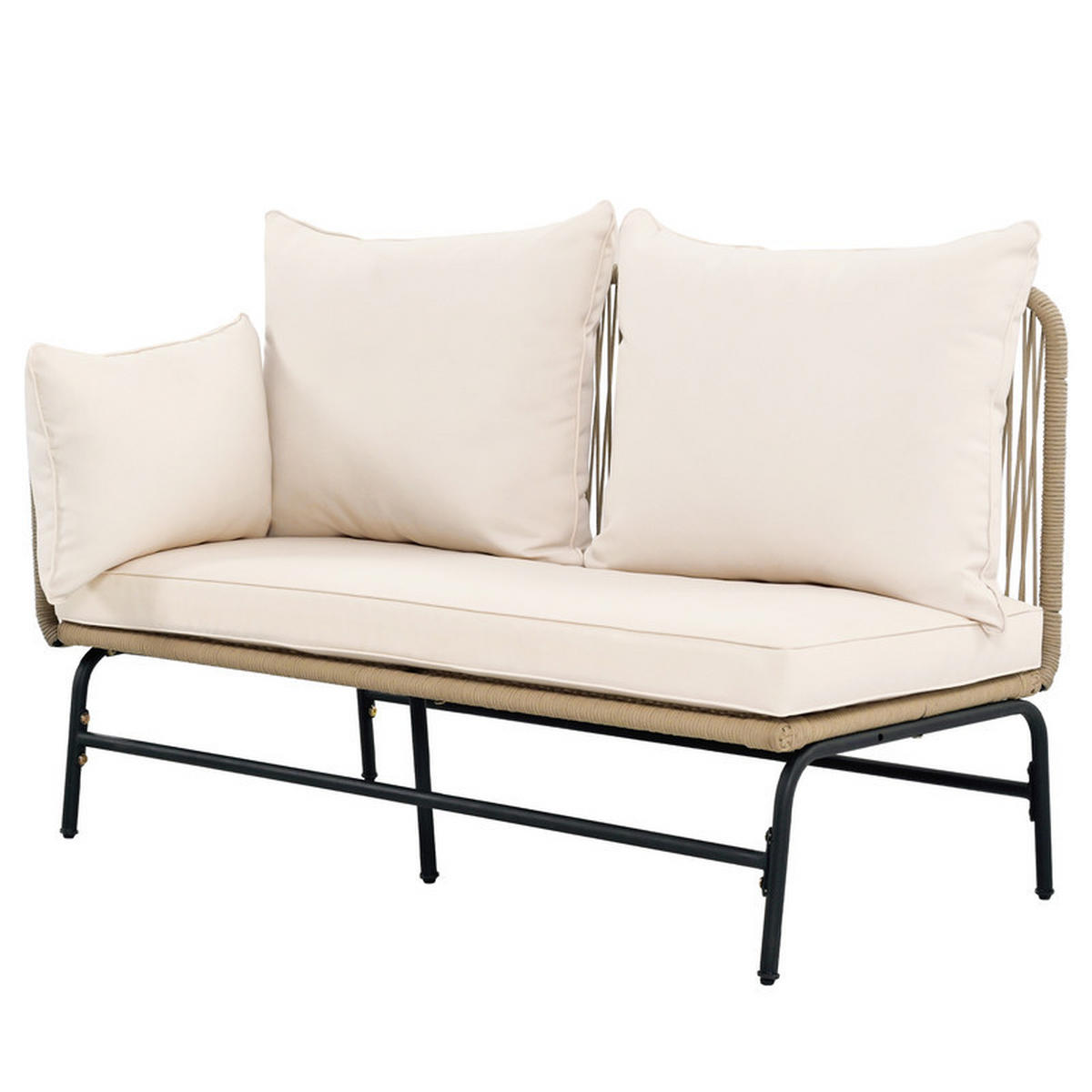 GARTENLOUNGE-SET BEIGE L-förmig mit Seilgeflecht und Tisch - Beige, Textil - BLACKCUP