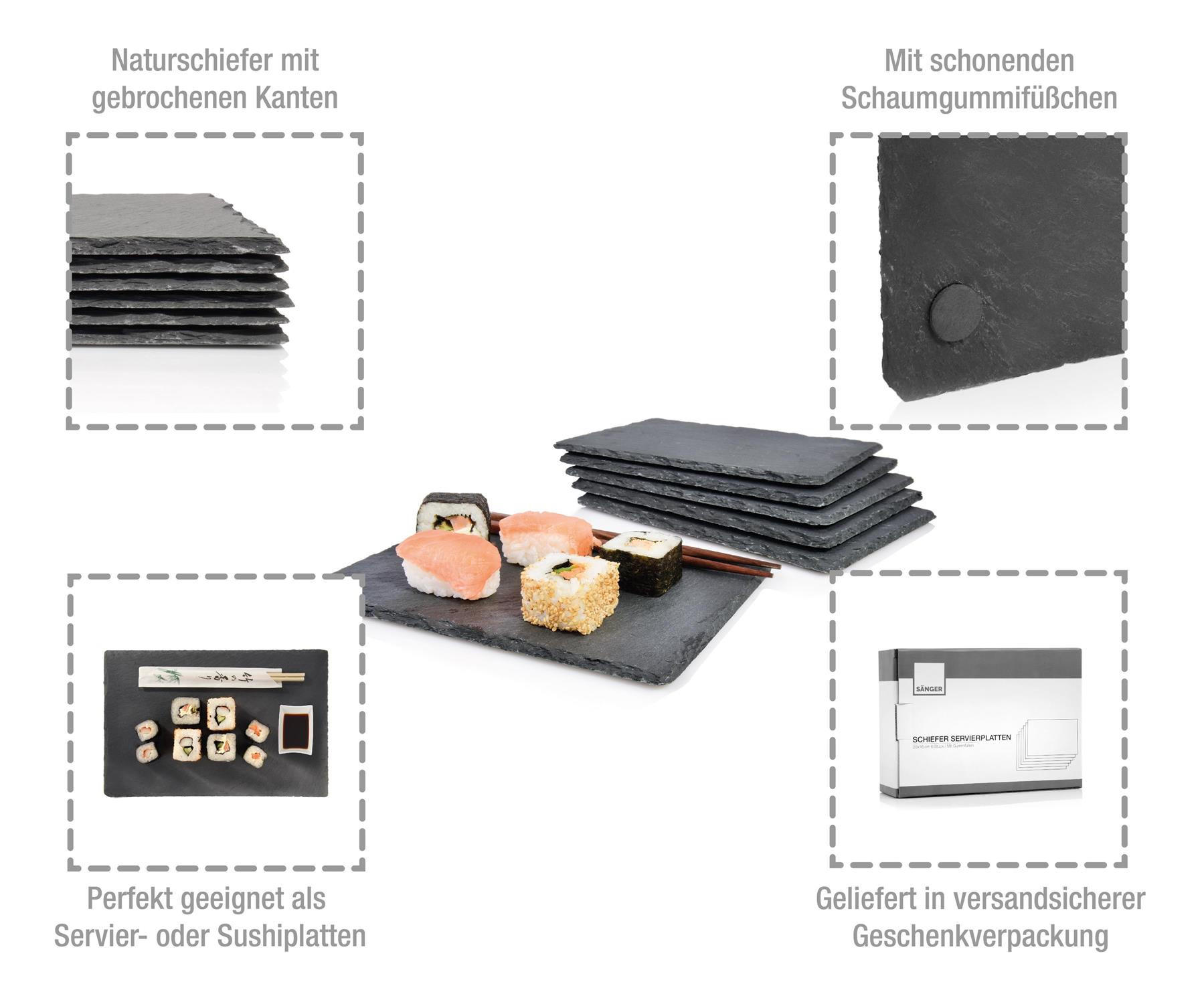 SCHIEFERPLATTEN SET - 6 teilig lasiert - Schwarz, Naturmaterialien (16/0.5/22cm) - Sänger