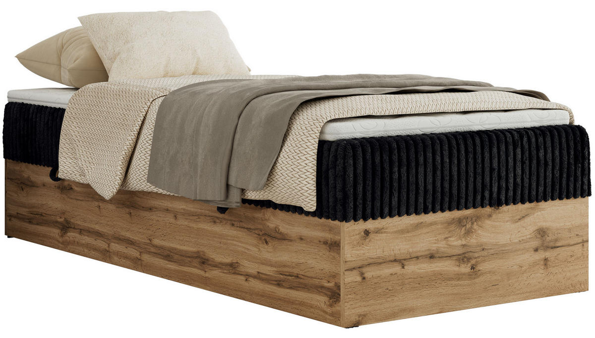 BOXBETT WOOD ZERO 90/200 - Schwarz Cord - H4 - Topper Visco - Schwarz, Textil (90/200cm) - MKS