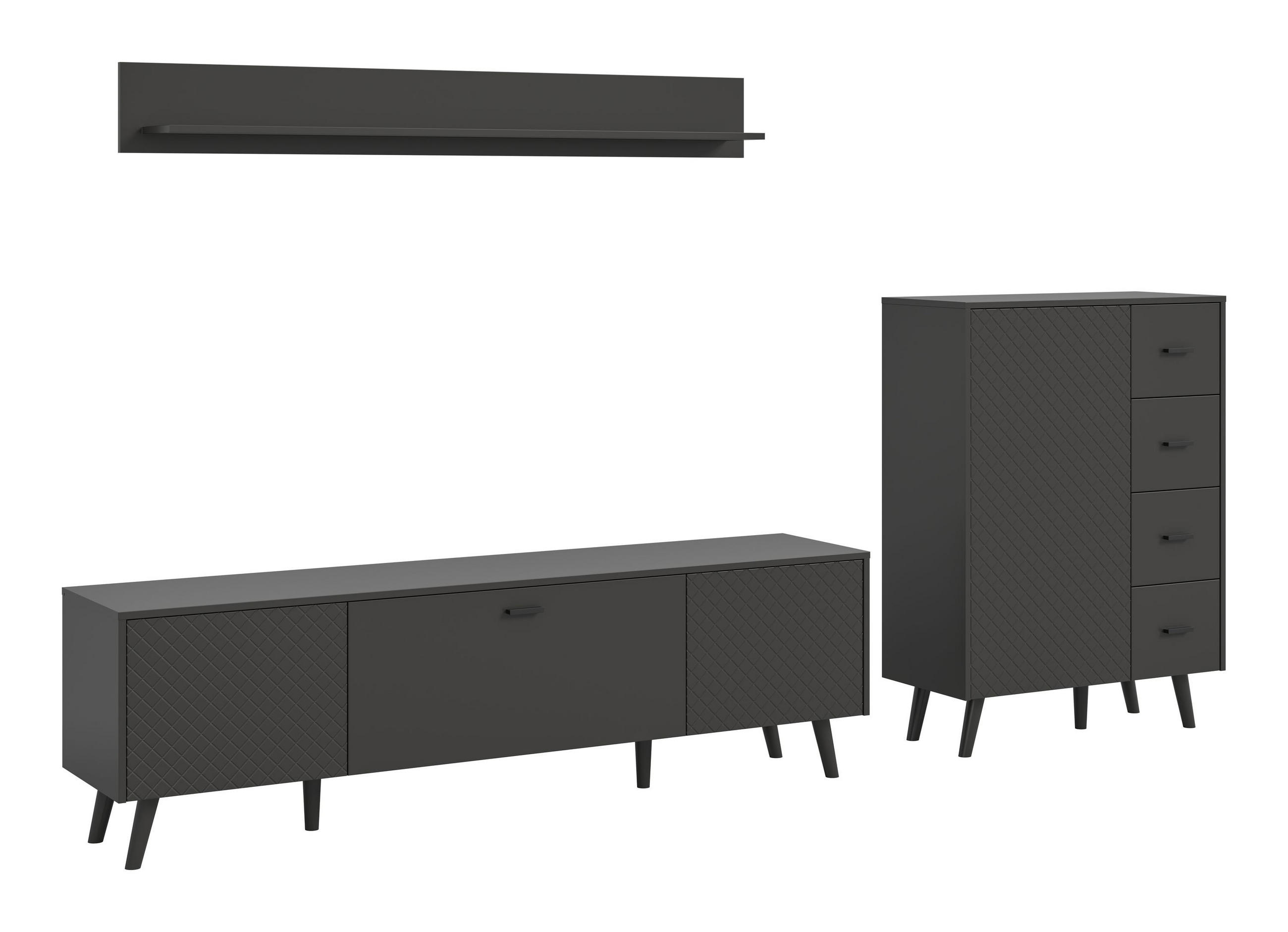WOHNWAND Vinea 3 tlg. (B/H/T: ca. 269/175/40 cm) in grau/grau matt - Grau, Holzwerkstoff (269/175/40cm)