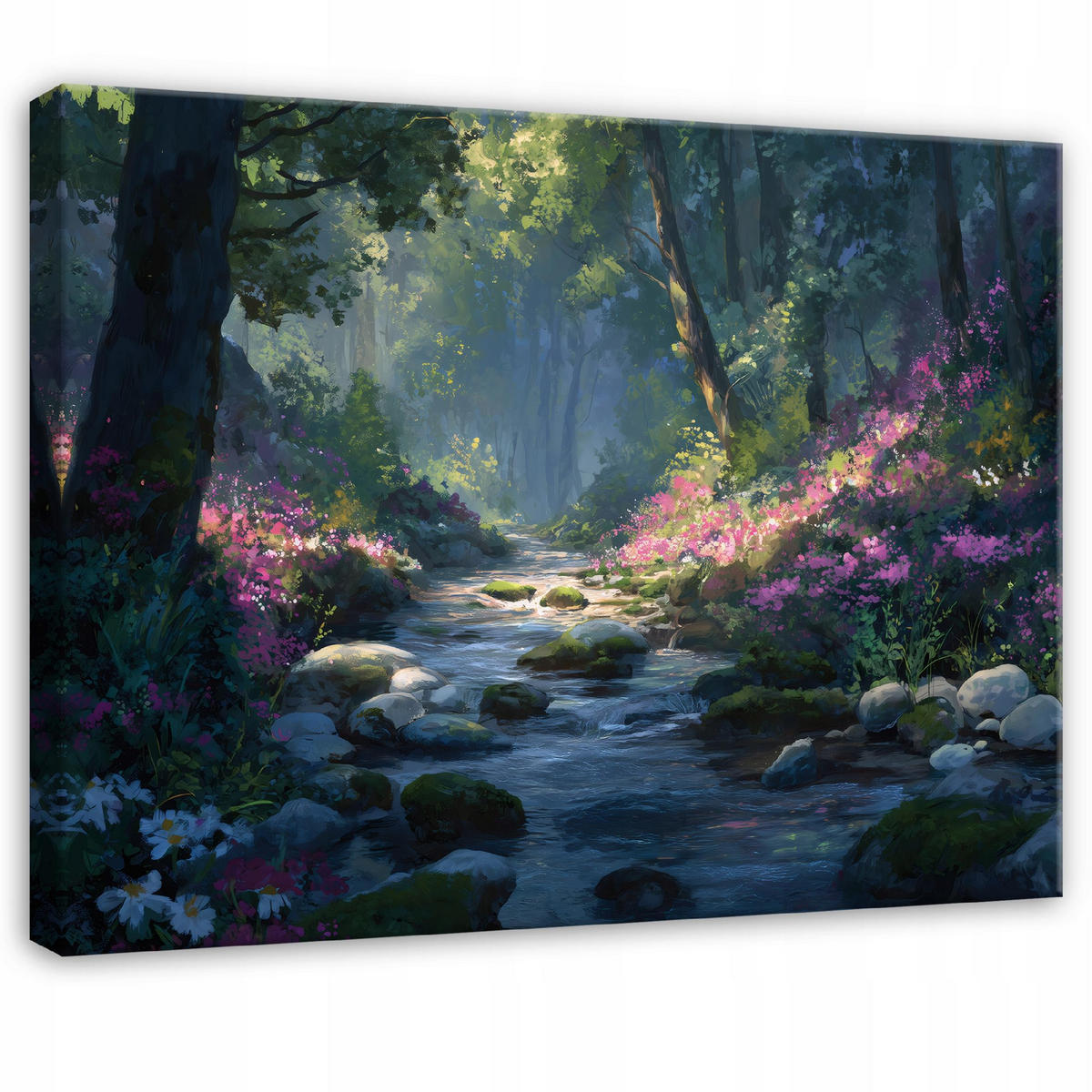 LEINWANDBILD Wald Fluss Grün 120x80 cm - Multicolor, Holzwerkstoff (120/80cm) - Wallarena