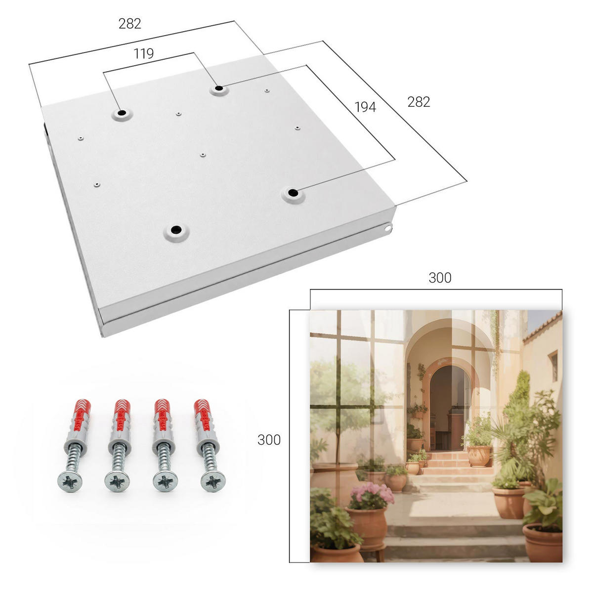 SCHLÜSSELBOX Weiß 30x30 cm – Türöffnung nach rechts - Rustikaler Garten - Creme, Metall (30/30/5cm) - TULUP