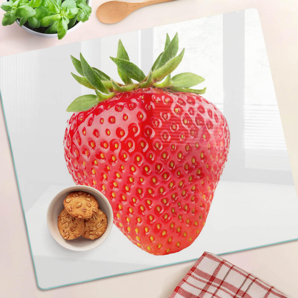 GLASPLATTE 60x52 cm Erdbeere - Rot, Glas (60/0.4/52cm) - TULUP