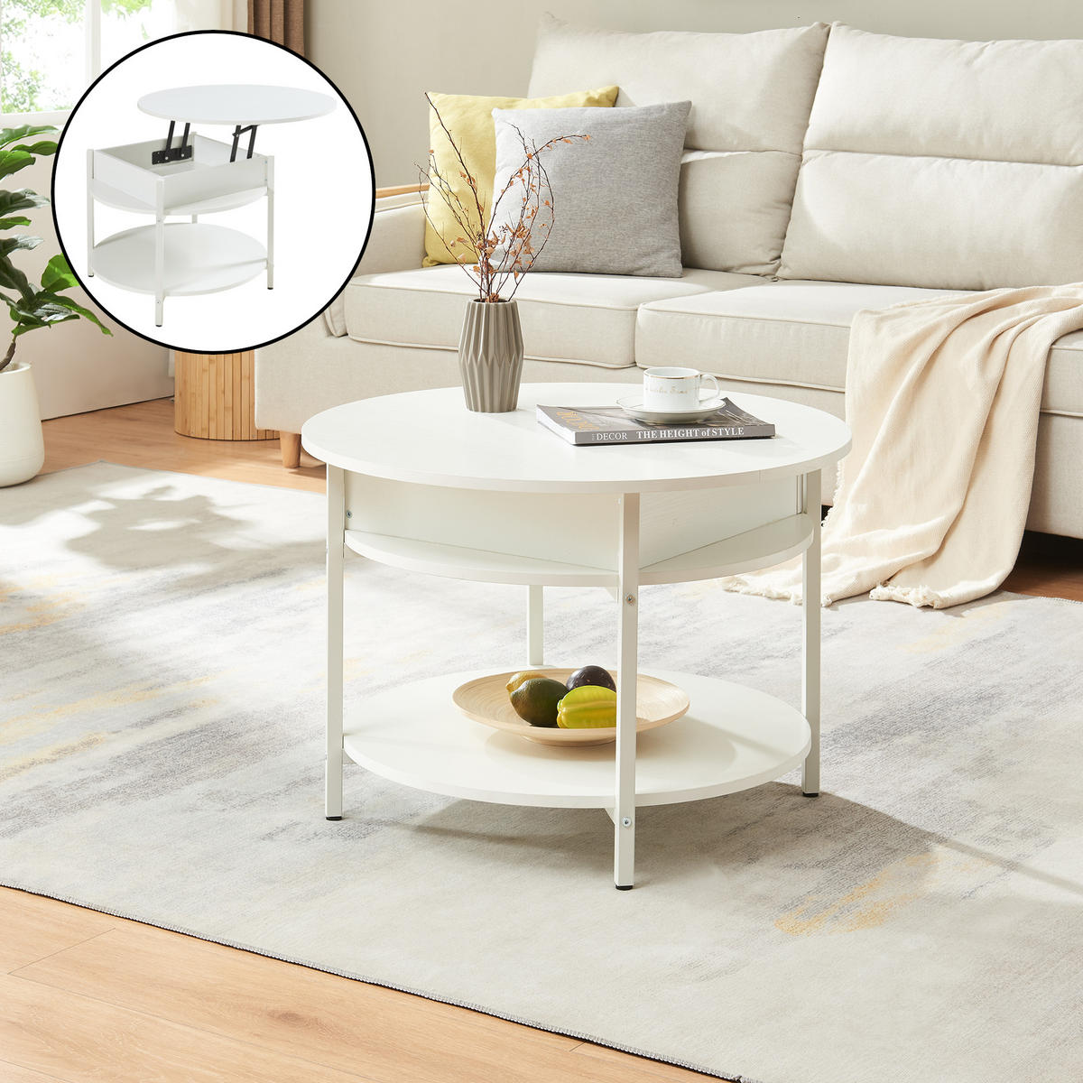 COUCHTISCH Kandas 70/49 cm - Weiß, Holzwerkstoff/Metall (70/70/49cm) - [en.casa]
