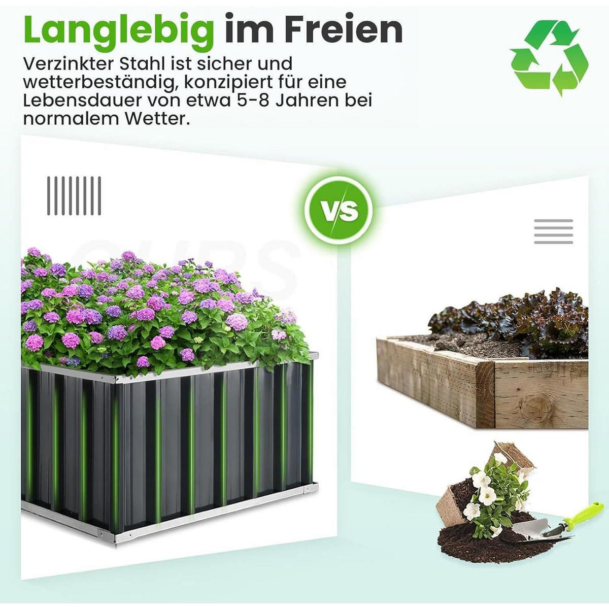 HOCHBEET 174 x 90 x 46 cm verzinkter Stahl Grau - Schwarz, Metall (91.4/45.7/172.7cm)