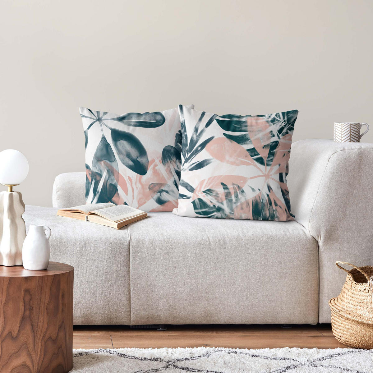 DEKOKISSEN 2er-Set Tropisches Orakel petrol Set I 50/50 cm - Petrol, Textil (50/50cm) - Bilderwelten