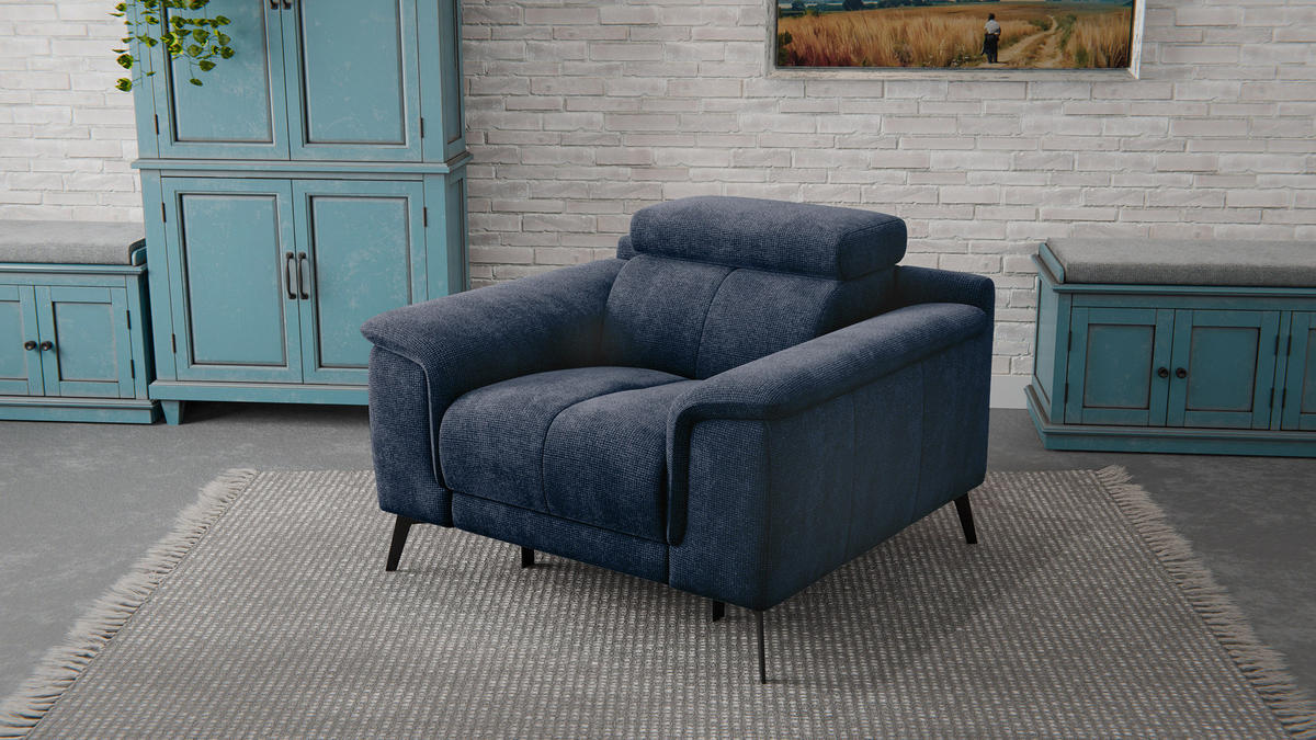 SESSEL FIERO mit Relaxfunktion, dunkelblau - Schwarz/Dunkelblau, Holzwerkstoff/Textil (114/82/103cm) - Courtois Laville