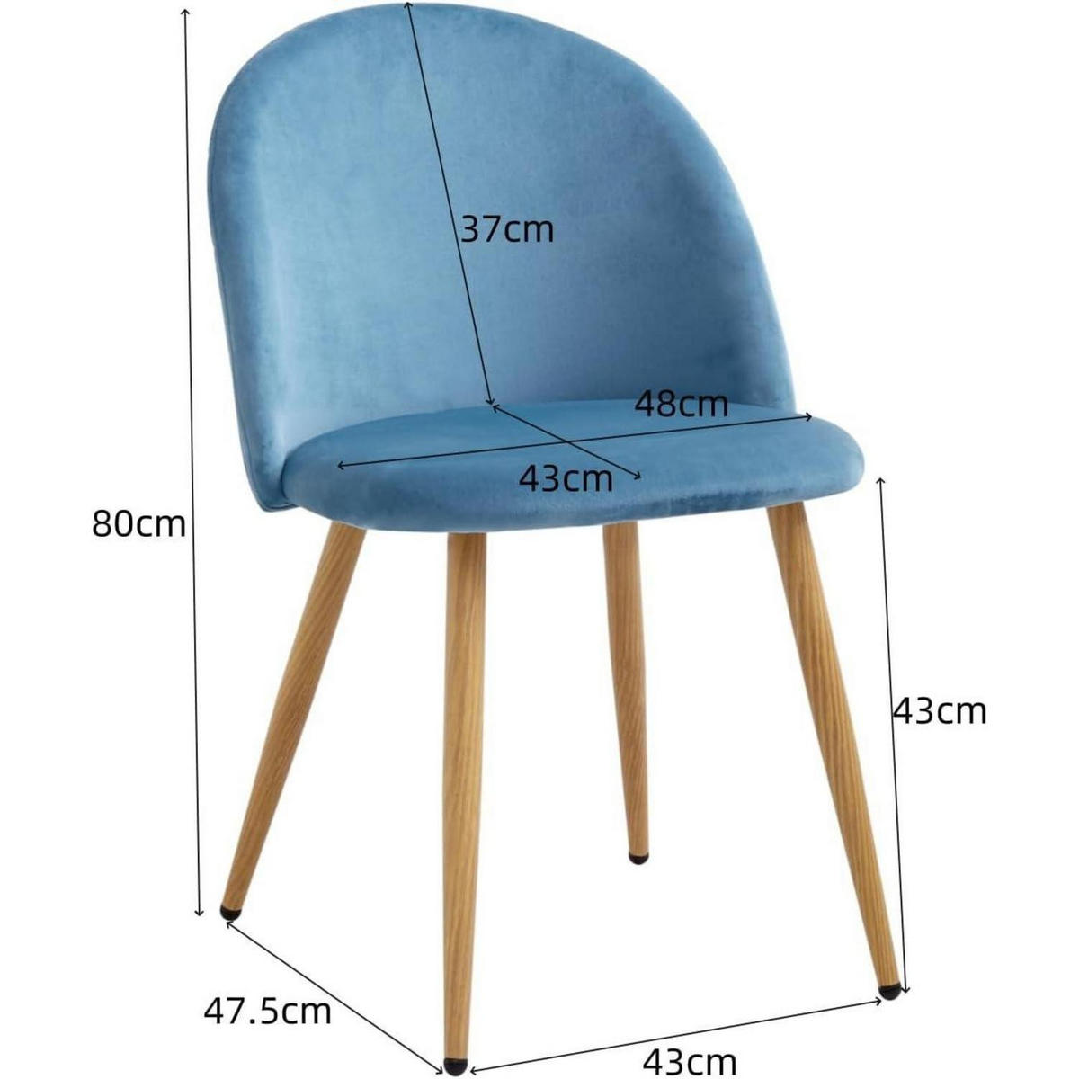 ESSZIMMERSTUHL 4er-Set Samt Blau mit Metallbeinen - Blau, Textil (43/80/47.5cm)