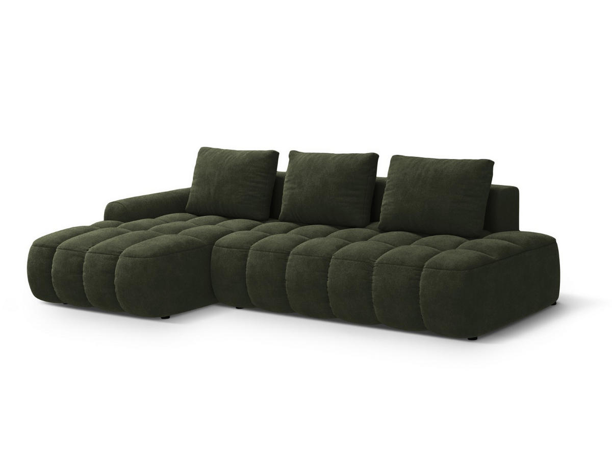 AUSKLAPPBARES-ECKSOFA links mit Container Linz aus Samt grün 3 Sitzplätze - Grün, Textil (142/275cm) - Cosmopolitan Design