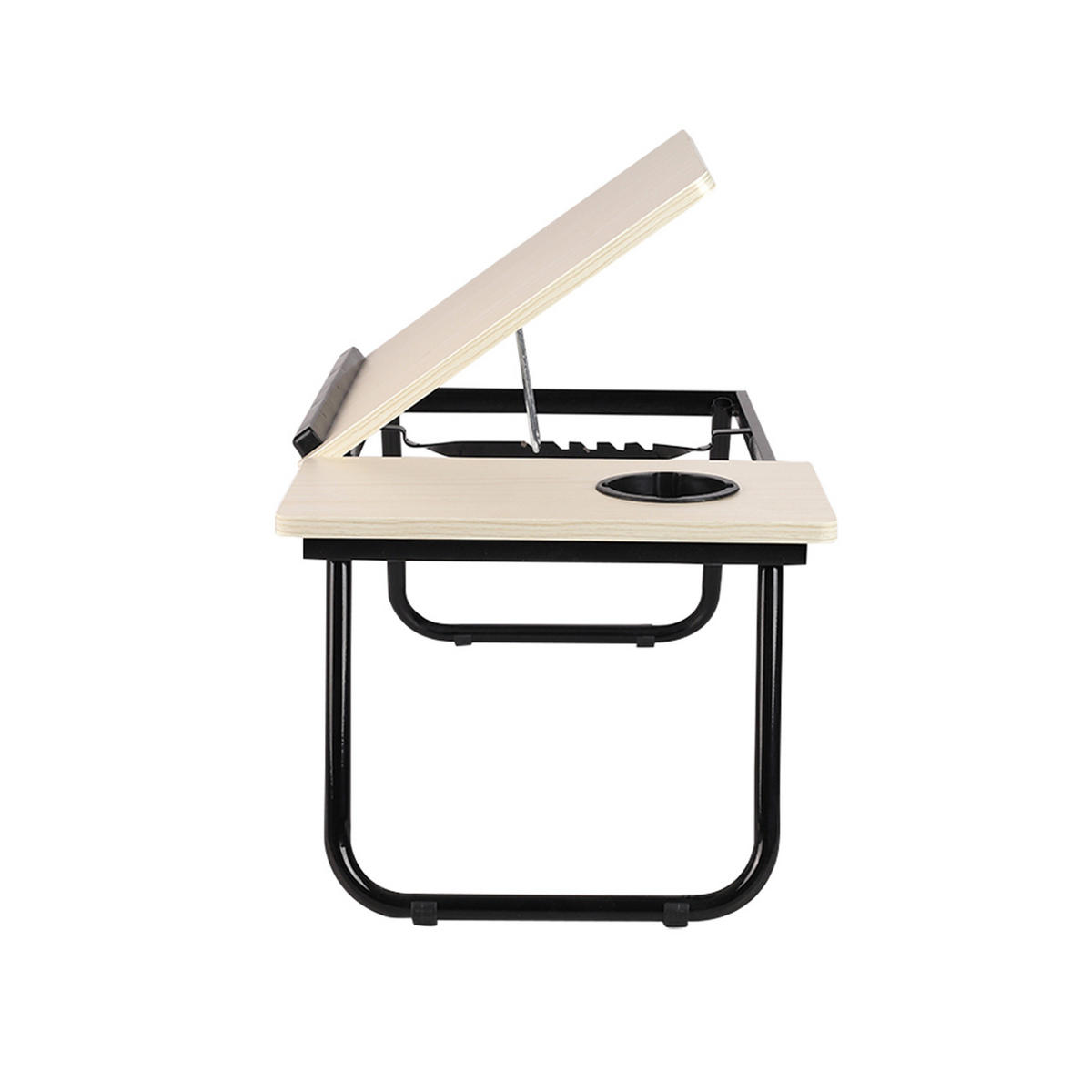 LAPTOPTISCH Betttisch aus MDF Metal in Weiß-Ahornoptik mit Getränkehalter Verstellbarer klappbarer 56x32,5x24 cm - Naturfarben, Metall (32.5/56/24cm) - Livingandhome