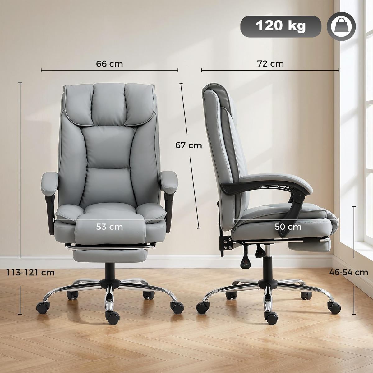 BÜROSTUHL Grau 72.0/66.0/121.0 cm - Grau, Textil (66/121/72cm)