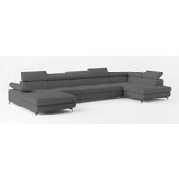 WOHNLANDSCHAFT MONTIVA Grau Boucle-Stoff mit Schlaffunktion - Grau, Holz (410/89/190cm) - MASSENO