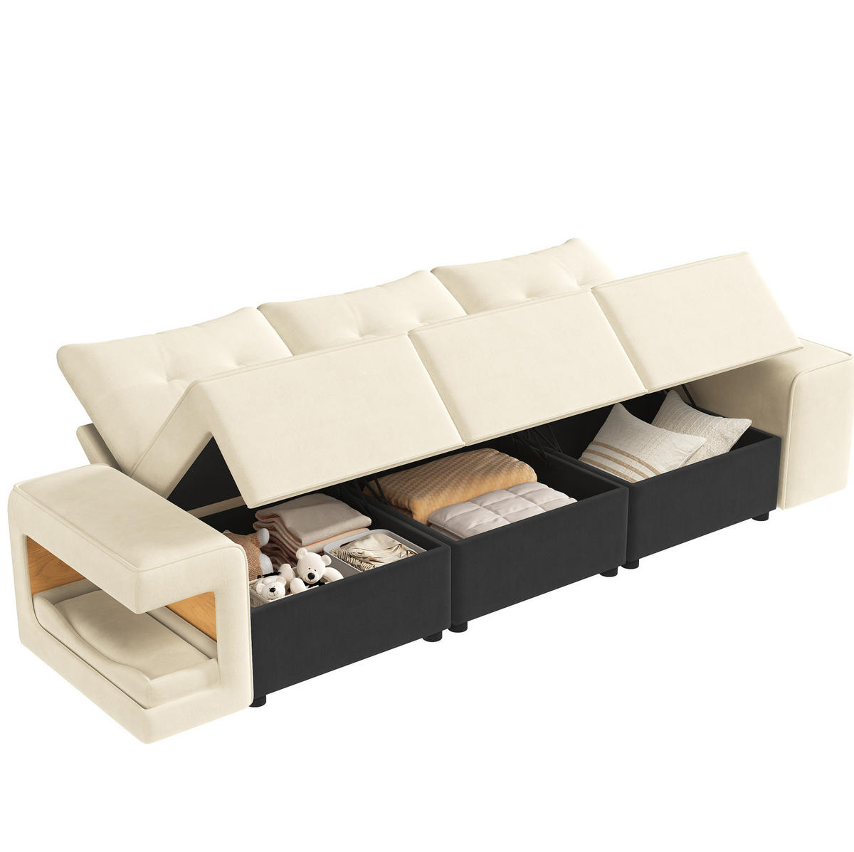 3-SITZER-SOFA 229,5/78/84 cm mit Stauraum, Haustiernischen und Samtbezug, Beige - Beige, Textil (229.5/84/78cm) - Redom