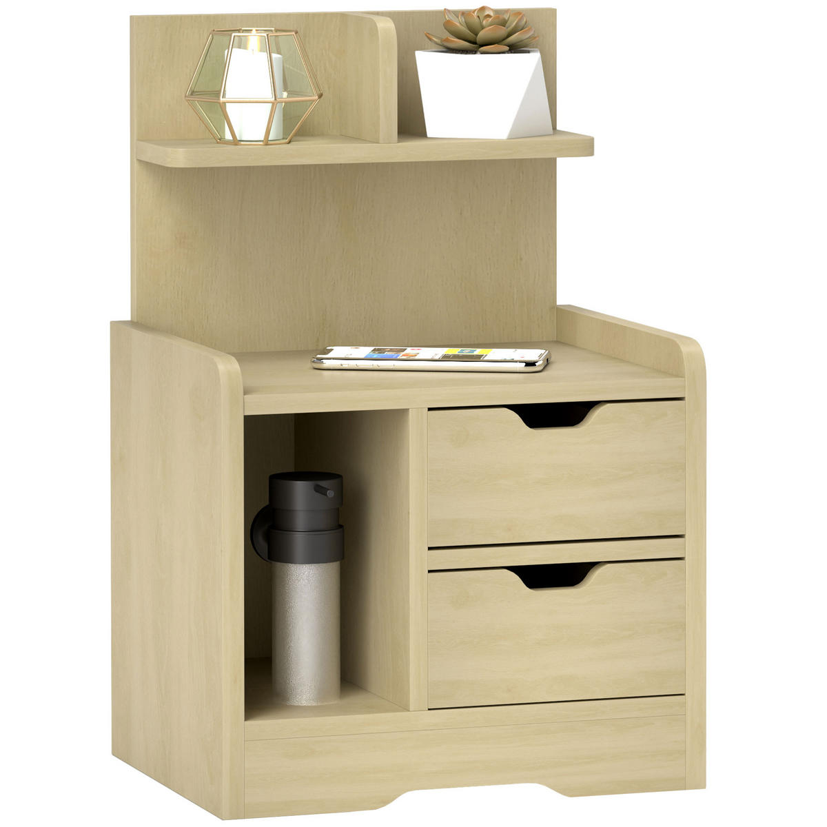 NACHTTISCH mit 2 Schubladen, 40 x 30 x 60 cm, Naturholz - Naturfarben, Holzwerkstoff (40/60/30cm) - HOMCOM