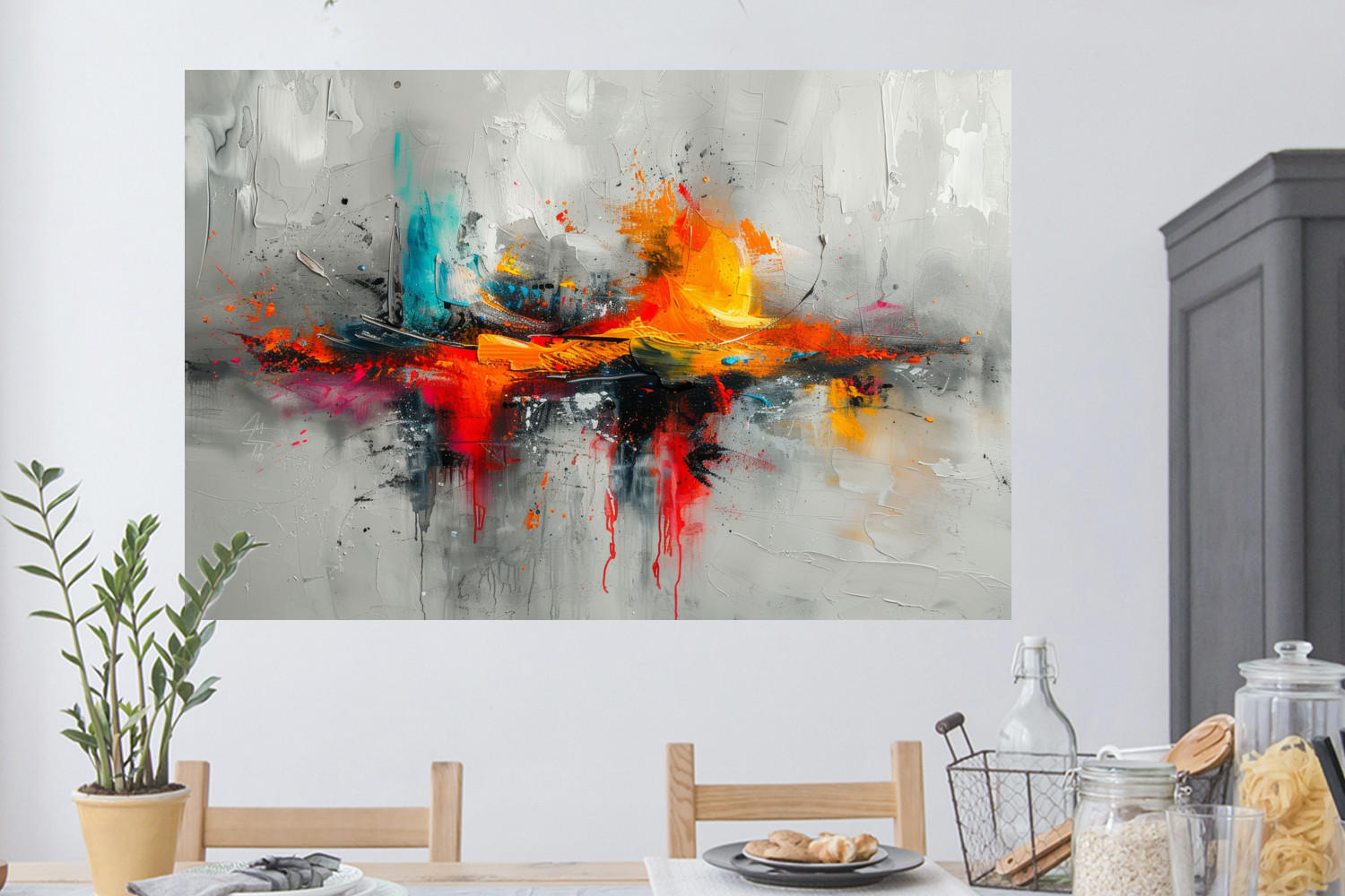 WANDTATTOO Moderne Kunst - Orange - Grau - Abstrakt 120x80 cm - Hellgrau, Kunststoff (120/80/0.1cm) - MuchoWow