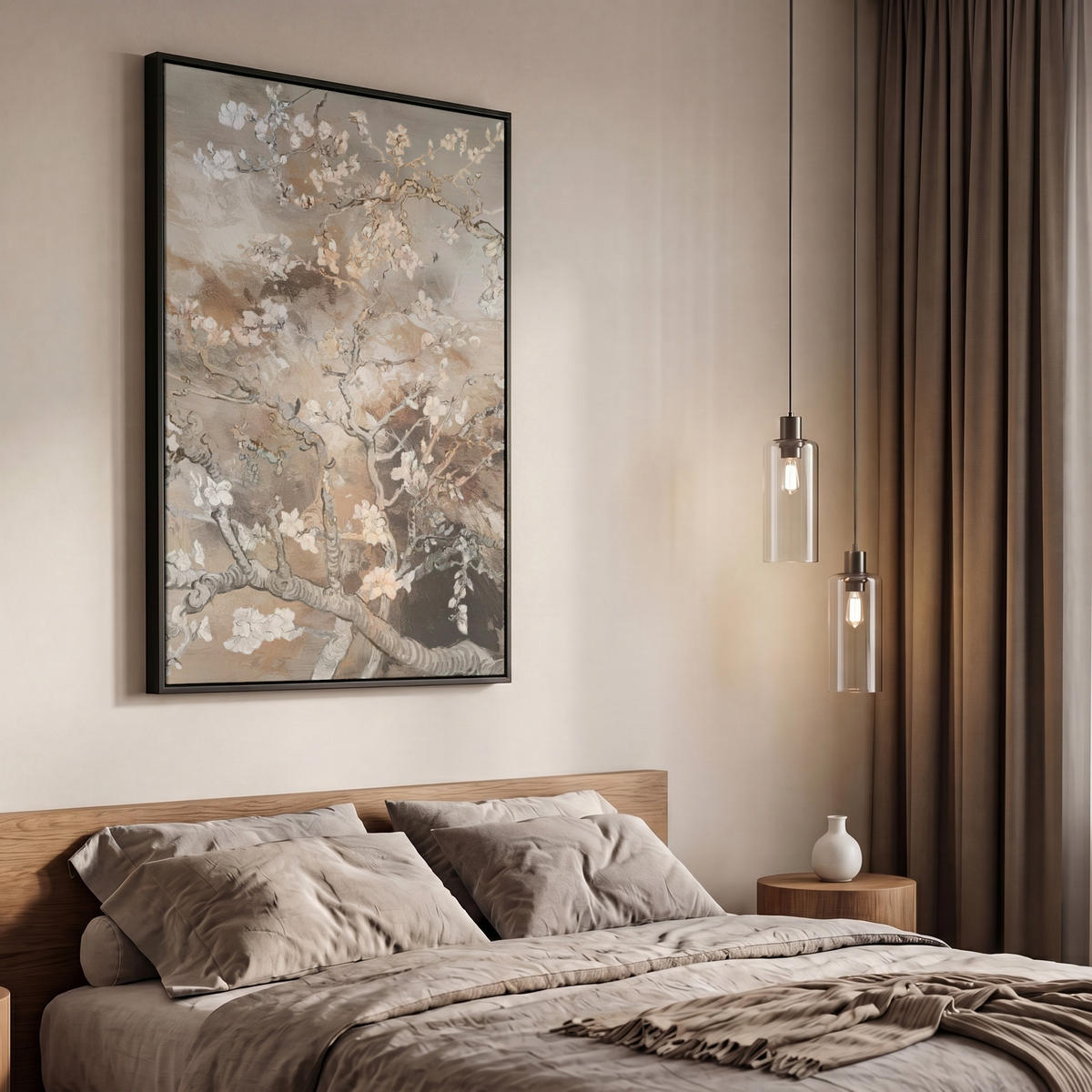 LEINWAND Bilder mit Rahmen - Mandelblüte - Kunst - Van Gogh - Beige - Abstrakt - 60x90 - Braun, Textil (60/90cm) - MuchoWow