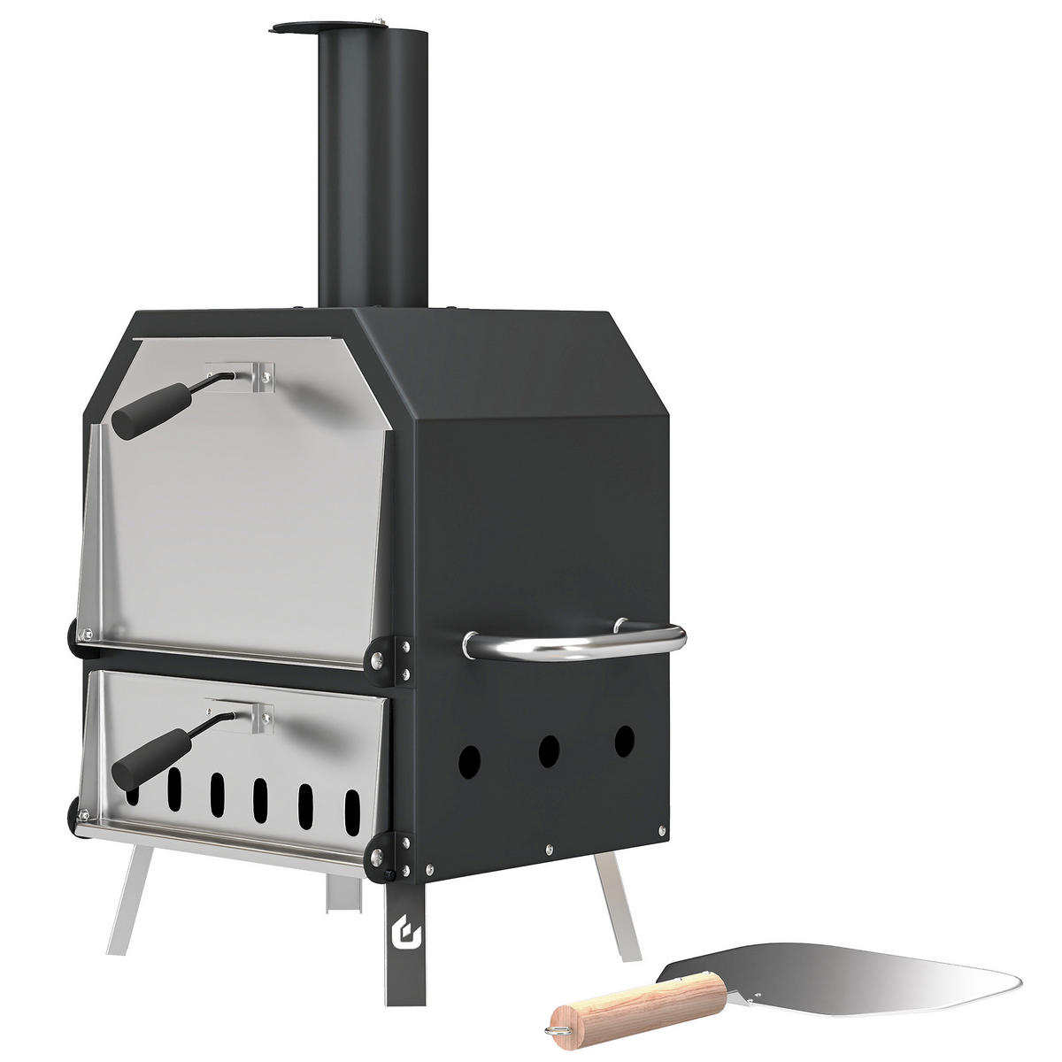 PIZZAOFEN DE-10237 2 Ebenen mit Pizzastein, klappbar Edelstahl - Schwarz, Metall (47/66/55.5cm) - ComfortXL