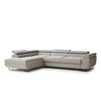 ECKSOFA Concord Beige grau Webstoff - Links Seite - Greige/Schwarz, Holz/Holzwerkstoff (203/277cm) - Maison de Reve