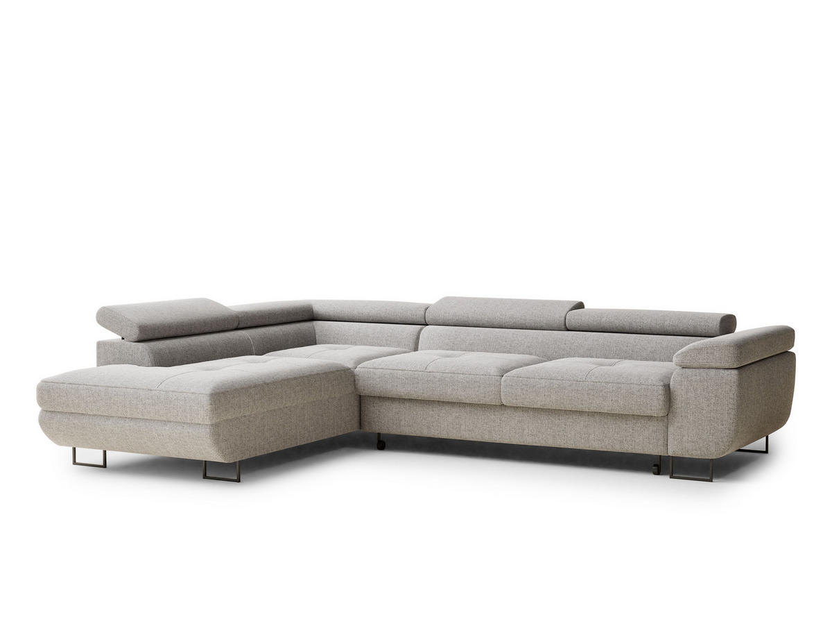 ECKSOFA Concord Beige grau Webstoff - Links Seite - Greige/Schwarz, Holz/Holzwerkstoff (203/277cm) - Maison de Reve