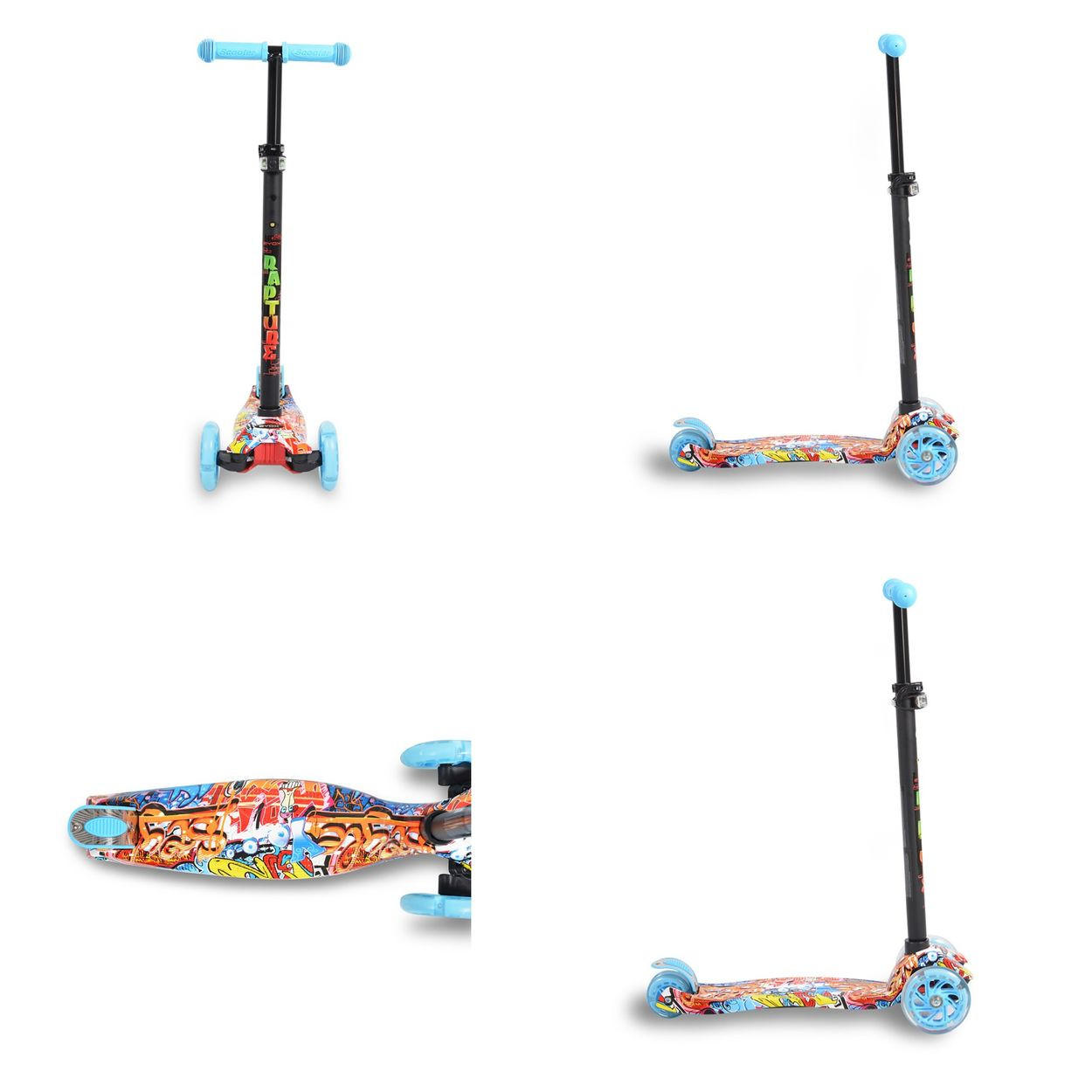 KINDERROLLER Rapture blau aus Alu, Wassertransferdruck, PU Leuchträder - Blau, Metall (54/13/87cm)