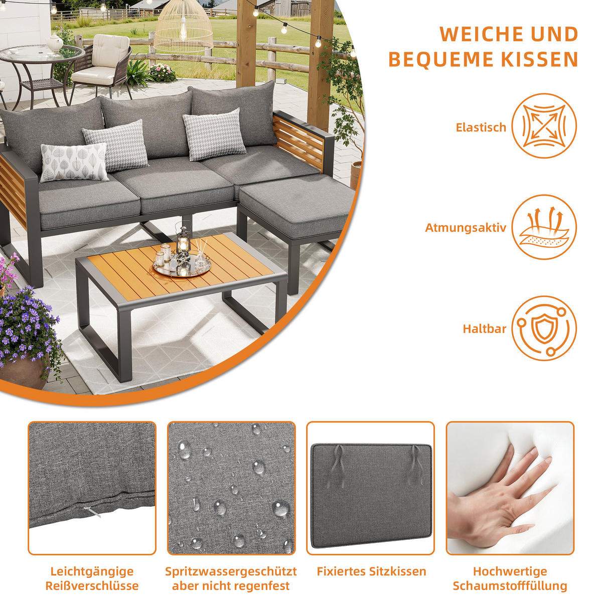 GARTEN-SOFA 10-Sitzer Grau - Grau, Metall - ComfortXL
