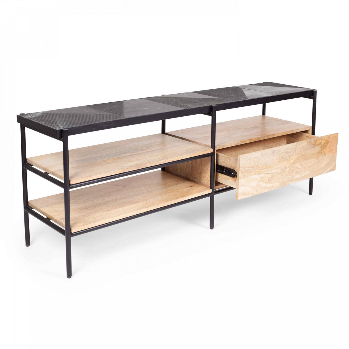 TV-ELEMENT, Schwarz - Schwarz, Naturmaterialien (34.5/56/150cm) - Oviala