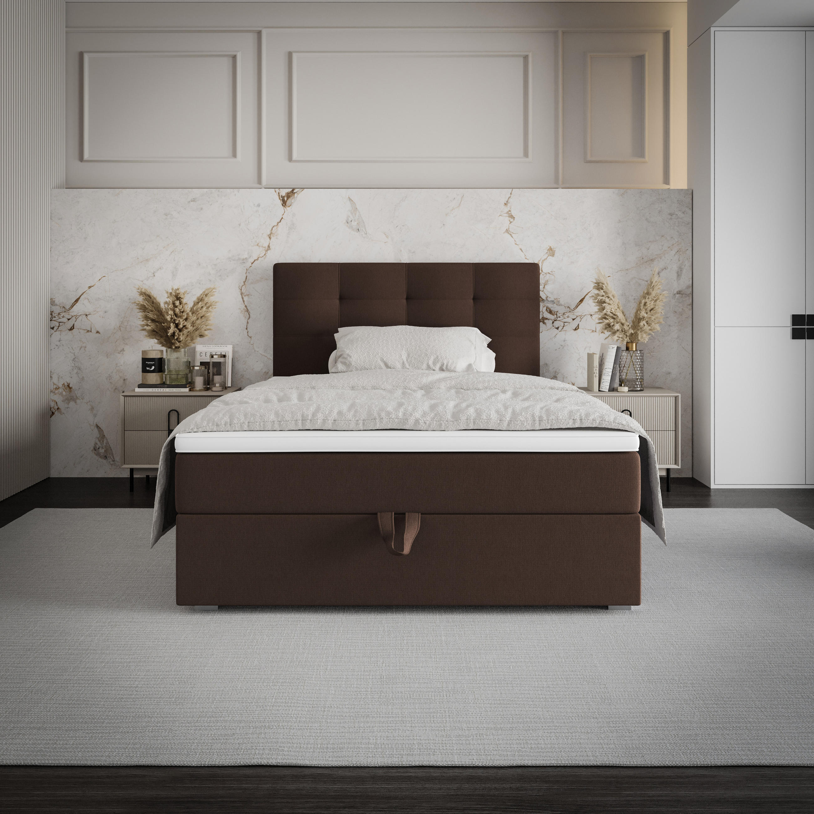 BOXBETT FADO 2 90x200, mit Matratze H3 und Topper, Cosmic 800 - Dunkelbraun, Holz/Kunststoff (90/200cm) - Bedante