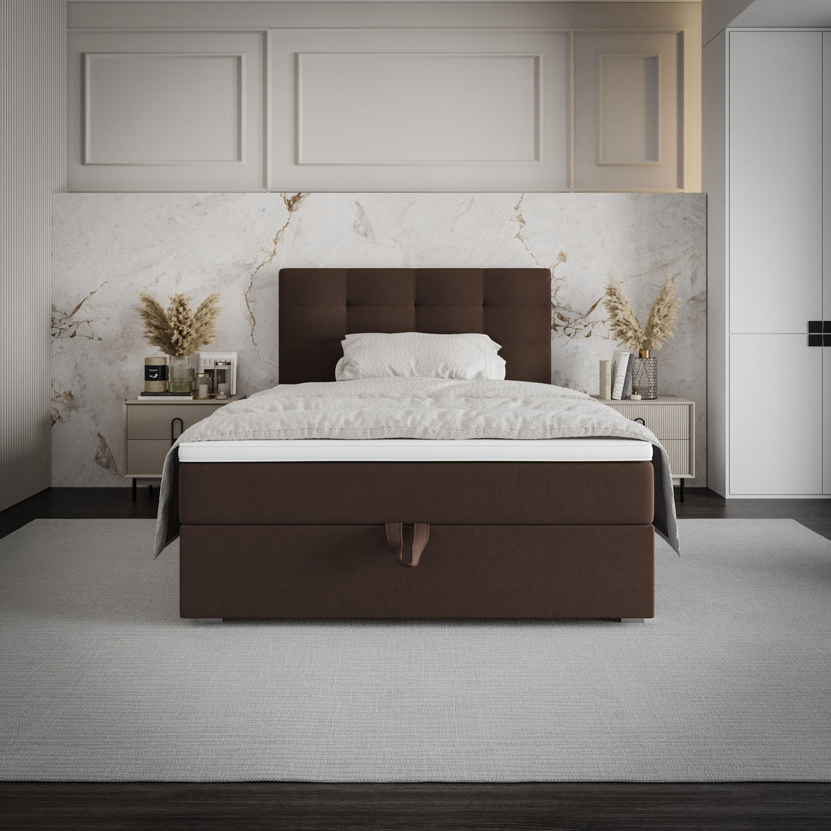 BOXBETT FADO 2 100x200, mit Matratze H3 und Topper, Cosmic 800 - Dunkelbraun, Holz/Kunststoff (100/200cm) - Bedante