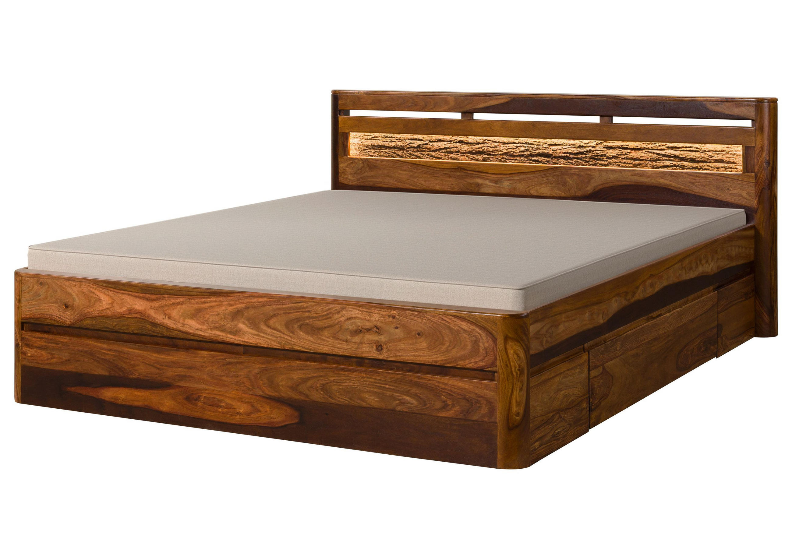 BETT mit Schublade Massivholz Sheesham 160 x 200 x 90 dunkelbraun TORONTO LUX #261 - Dunkelbraun, Holz (160/200cm) - Massivmoebel24