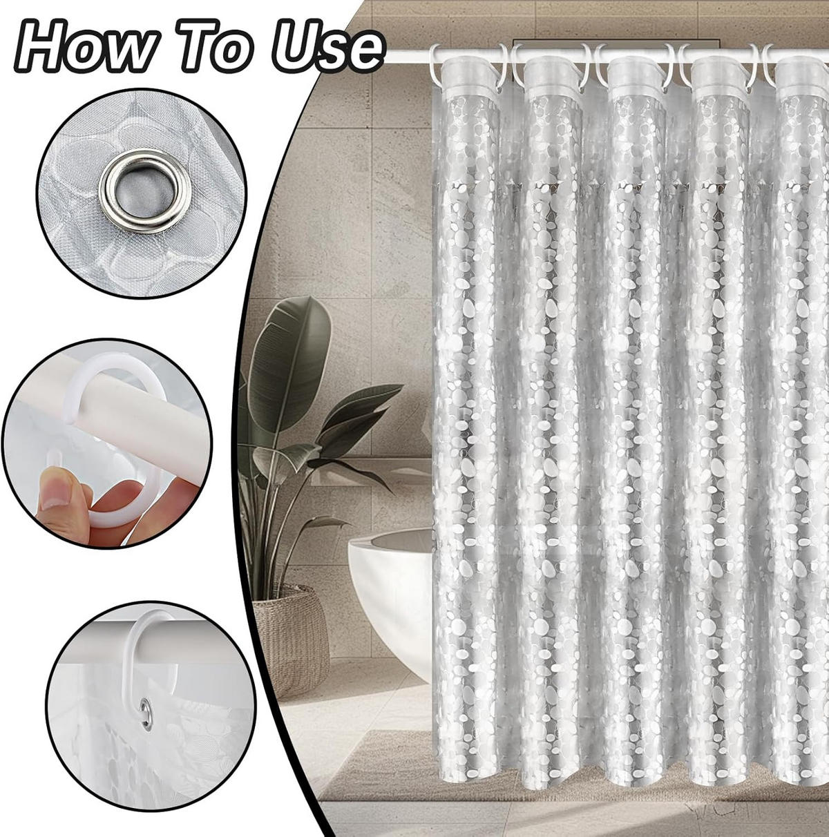DUSCHVORHANG Polyester wasserdicht schimmelresistent waschbar mit Haken Badewanne Badezimmer - Transparent, Kunststoff (180/200cm) - MCBOSON