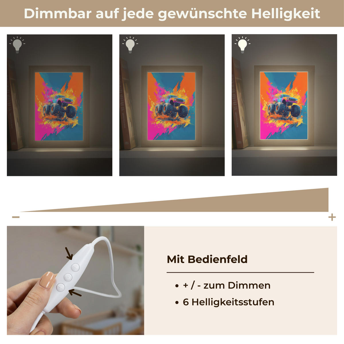 NACHTTISCHLAMPE Monstertruck - Abstrakt - Farbspritzer - Farbenfroh 15x20 cm - Pink, Holzwerkstoff (8/15/20cm)