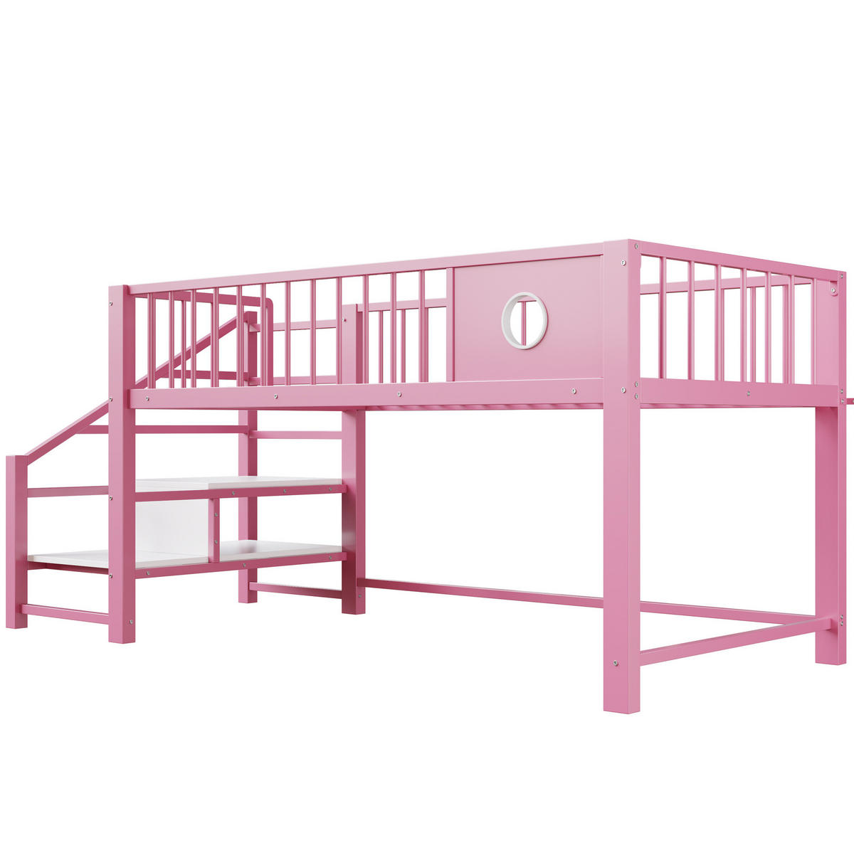 VÝŠKOVÁ posteľ 90/200 cm ružová s úložným priestorom a rebríkom z kovu - ružová, kov (90/200cm) - OKWISH