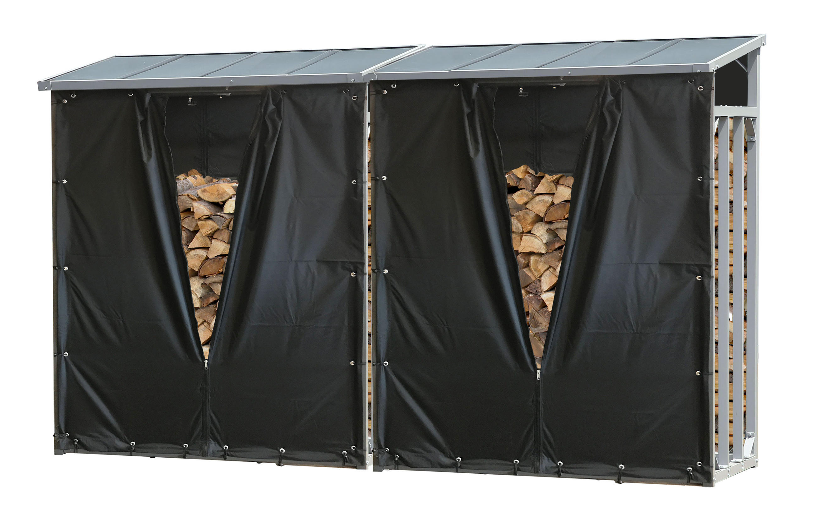 KAMINHOLZREGAL Außen 2 Stück 130x70x185 cm Aluminium Grau mit Wetterschutz 3,2 m³ / 5 SRM - Schwarz/Grau, Metall (130/185/70cm) - QUICK STAR