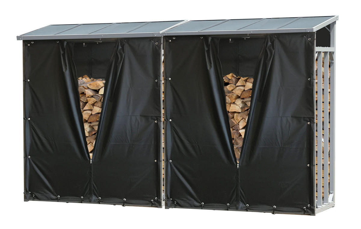 KAMINHOLZREGAL Außen 2 Stück 130x70x185 cm Aluminium Grau mit Wetterschutz 3,2 m³ / 5 SRM - Schwarz/Grau, Metall (130/185/70cm) - QUICK STAR