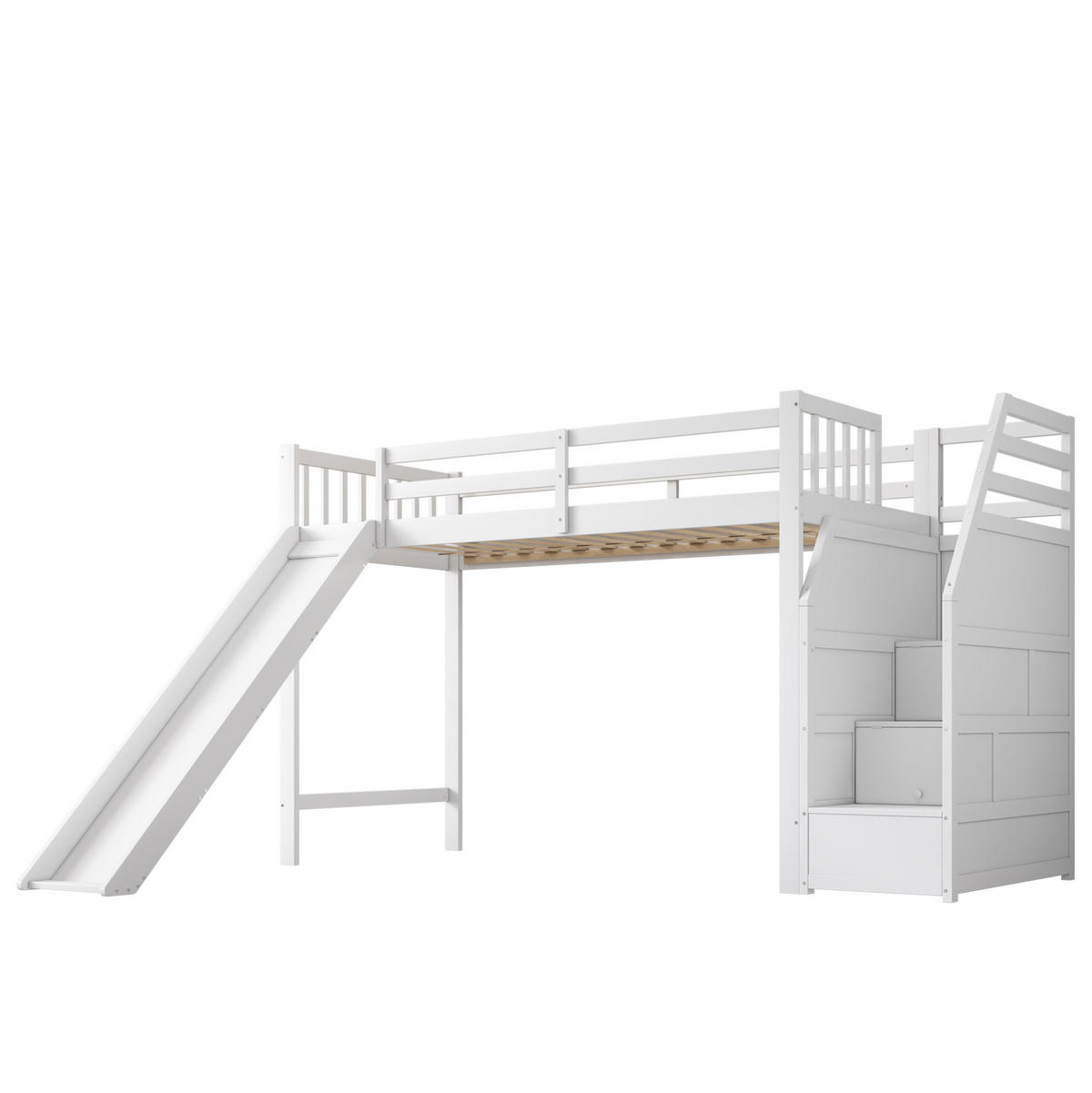 HOCHBETT 90/200 cm aus Kiefer mit Rutsche und Ablageleiter Weiß - Weiß, Holzwerkstoff (90/200cm) - Modenvie