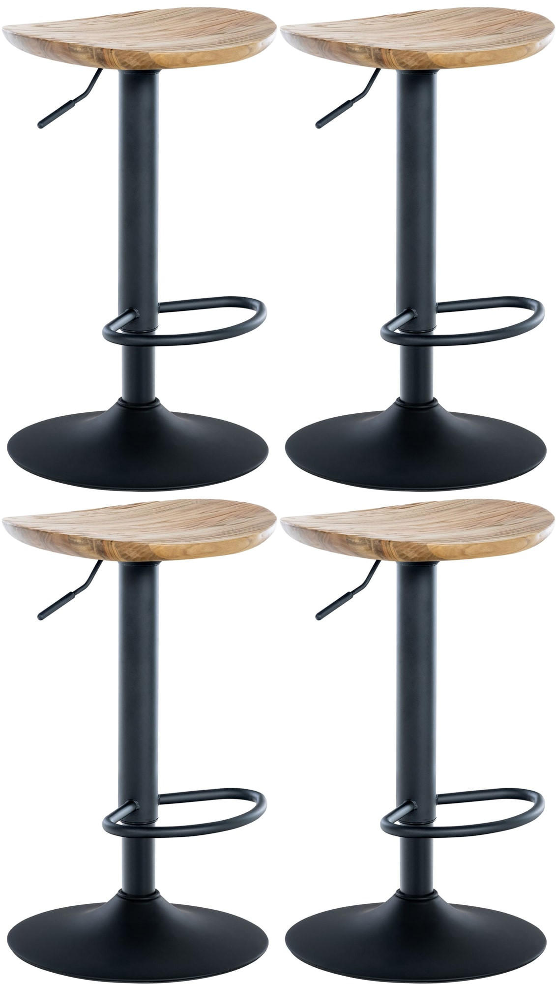 BARHOCKER 4er Set Holz natura - Eukalyptusholzfarben/Schwarz, Holz/Metall (41/56/38.5cm) - CLP
